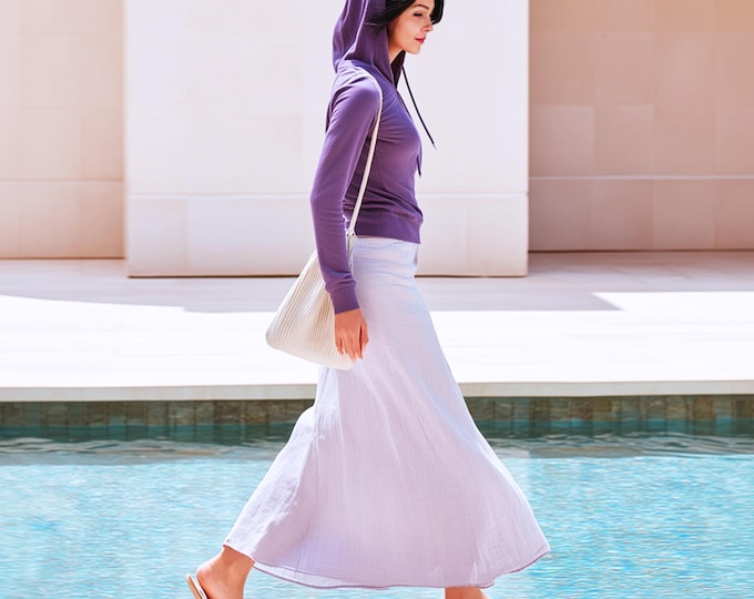 Anysize custom 100% linen spring summer maxi skirt A-line with elastic waist plus size skirt plus size clothing F81DL
