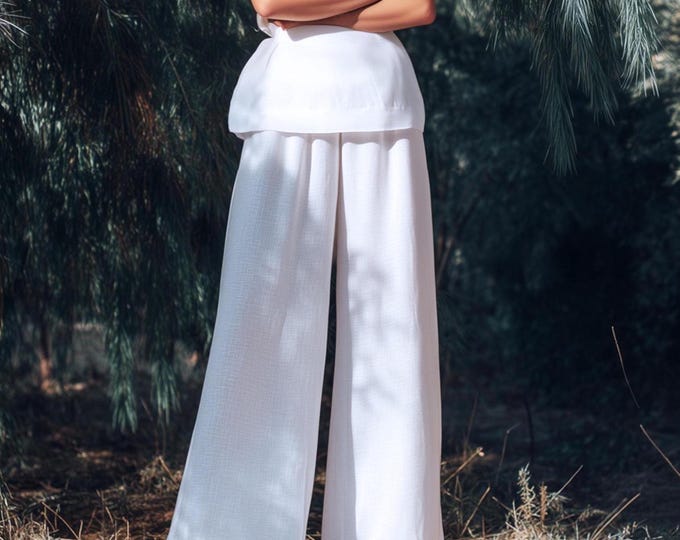 Anysize custom 100% linen pants floor length with pockets elastic waist spring summer plus size pants plus size clothing F51JL