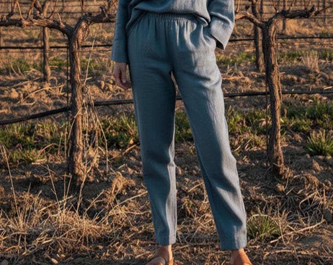 Anysize Custom Linen Cotton Trousers Spring Fall Pants With Elastic Waist Side Pockets Casual Loose Plus Size Pants Plus Size Clothing F80SN