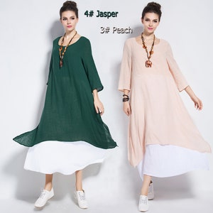 Anysize spring summer retro fake two-piece soft linen cotton maxi dress plus size dress plus size clothing Y82