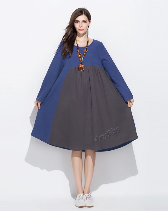 Anysize Contrast-color casual linen dress plus size dress plus | Etsy