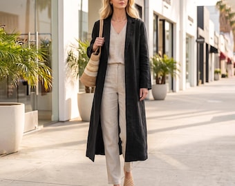 Anysize Custom Linen Cotton Long Blazer Women’s Business Jacket Long Linen Coat Office Work Jacket Fall Winter Duster Coat F20FN