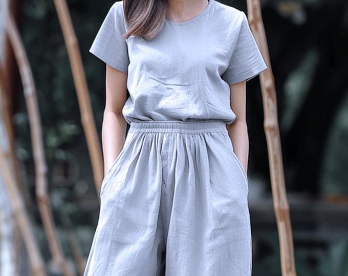 Anysize custom 100% linen short sleeves loose tops linen t-shirts summer plus size tops plus size clothing F432L