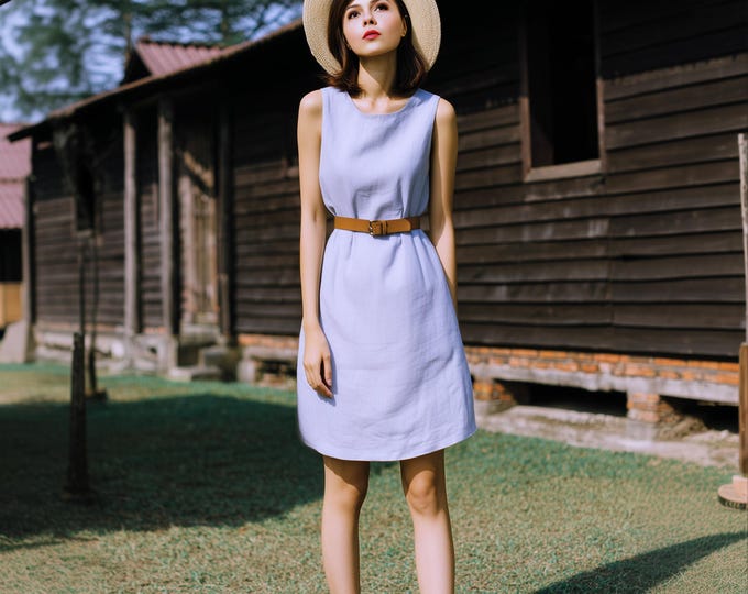 Anysize custom 100% linen midi dress sleeveless loose dress spring summer plus size dress plus size clothing F18YL