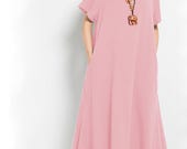 Anysize short sleeves summer soft linen cotton loose dress with side pockets spring summer plus size dress plus size clothing F126Q