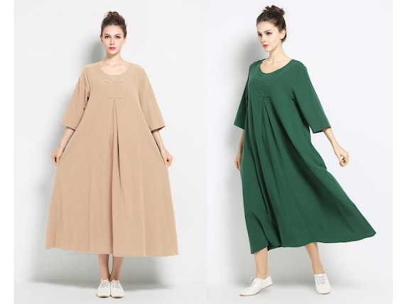 Anysize side pockets summer soft linen cotton loose dress plus | Etsy