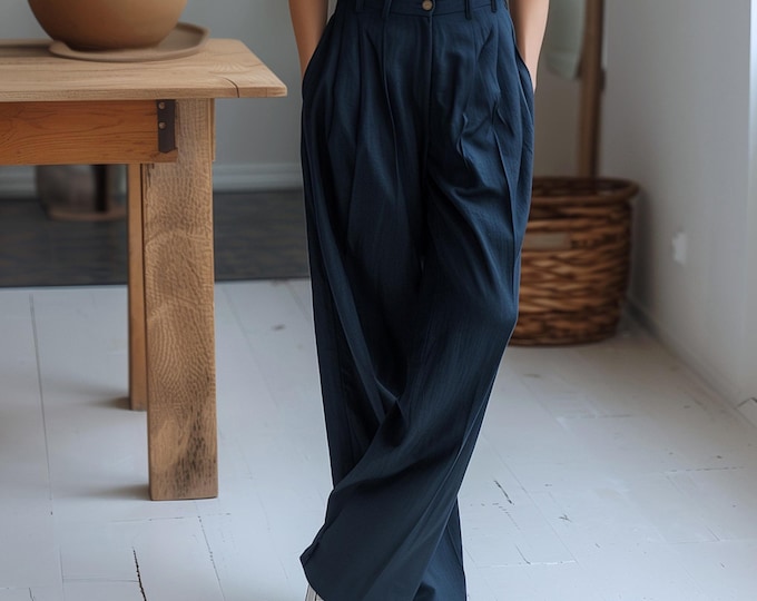 Anysize custom linen cotton pants with side pockets back elastic waist plus size pants spring fall winter trousers plus size clothing F601N