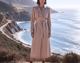 Anysize Custom Classic Coat Linen cotton Long Jacket With Pockets Long Sleeves Coat Spring Fall Plus Size Coat Plus Size Clothing F52SN