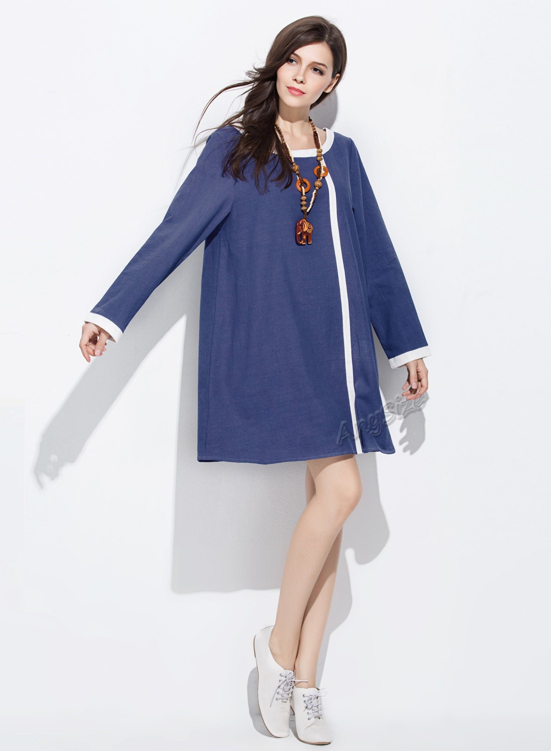 Anysize front stripe soft linen&cotton dress plus size dress | Etsy