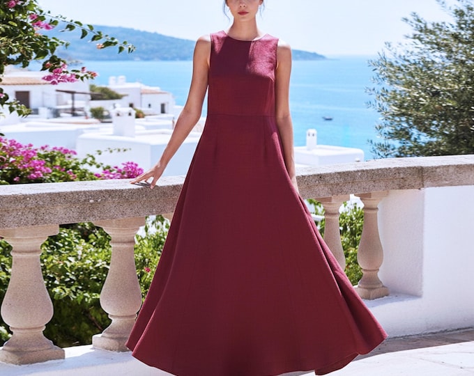 Anysize Custom 100% Linen A Line Dress Sleeveless Maxi Dress Elegant Summer Linen Dress Plus Size Dress Plus Size Clothing F67UL