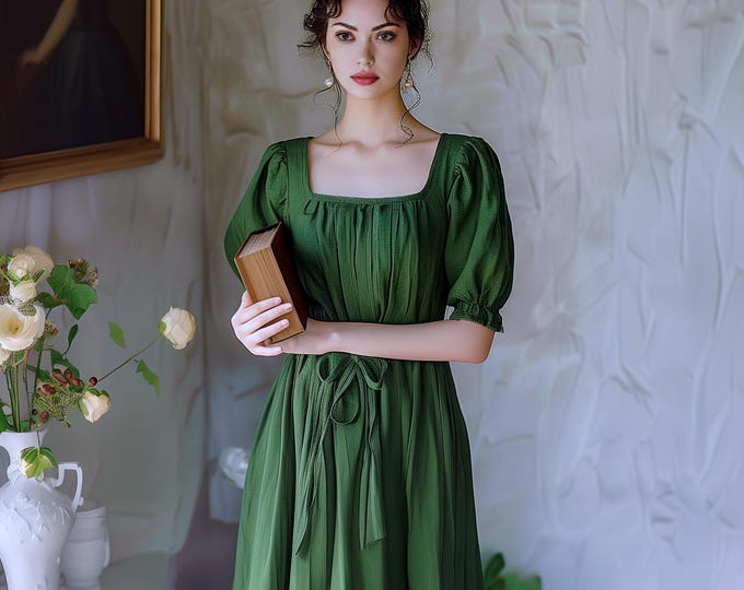 Anysize custom half sleeves dress square neck soft linen cotton retro dress with side pockets spring summer fall plus size clothing F569E