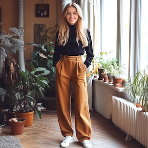 Anysize custom linen cotton spring fall pants with back elastic waist long trousers plus size pants plus size clothing F707N