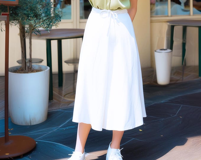 Anysize custom 100% linen skirt with drawstrings spring summer fall skirt with side pockets plus size skirt plus size clothing F35DL