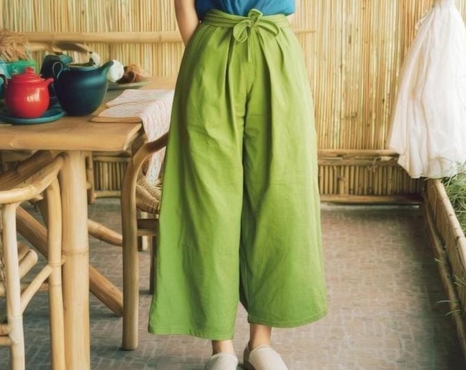 Anysize custom 100% linen wide leg pants elastic waist with pockets drawstrings spring summer plus size pants plus size clothing F56RL