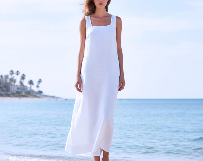 Anysize Custom 100% Linen Maxi Dress Square Neck Sleeveless Column Dress Minimalist Summer Dress Plus Size Dress Plus Size Clothing F60UL