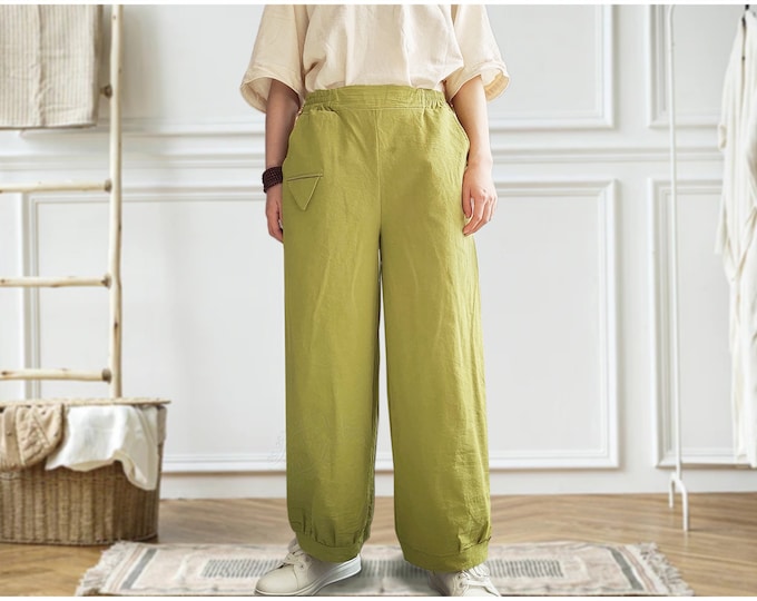 Anysize with elastic waist soft linen cotton pants casual loose trousers oversized wide leg pants customized plus size pants  P20Q