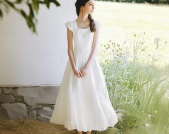 Anysize custom 100% linen lotus hem dress with side pockets lotus sleeves plus size dress plus size clothing F53CL