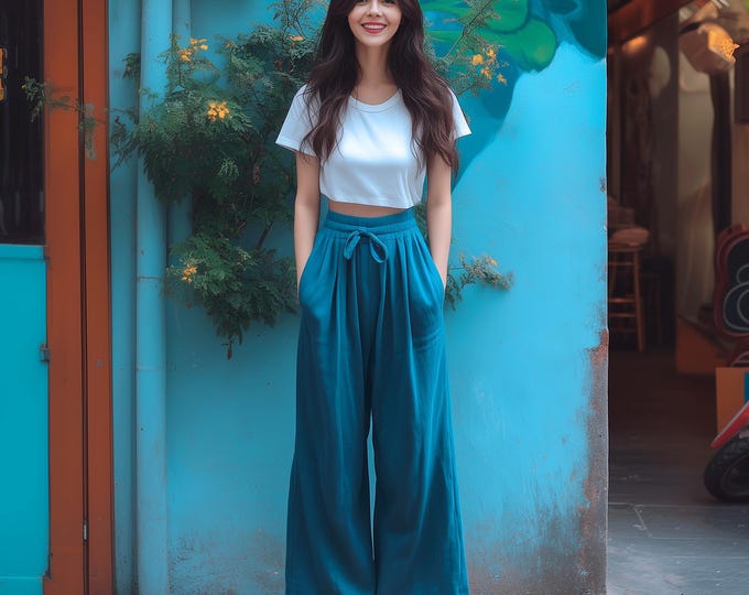Anysize custom soft linen cotton pants with elastic waist long trousers casual plus size pants plus size clothing F19AE