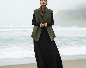 Anysize Custom Linen Cotton Long Vest Spring Fall Winter Retro Collared Sleeveless Jacket Plus Size Tops Plus Size Clothing F16TN