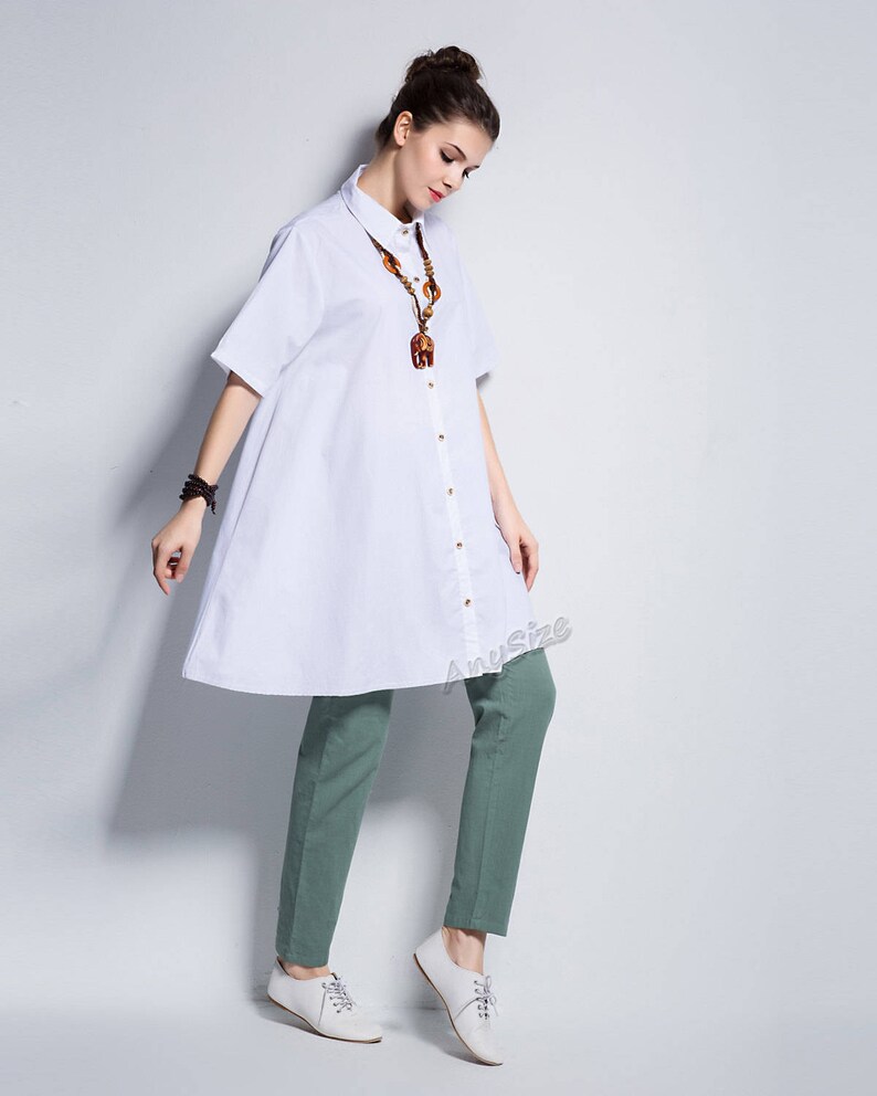 Anysize natural coconut button cotton blouse plus size T-shirt plus size dress plus size tops plus size clothing Summer clothing Y145