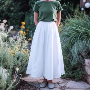 Anysize 100% linen spring summer long skirt A-line pleated elastic waist maxi dress customization plus size clothing F18RL