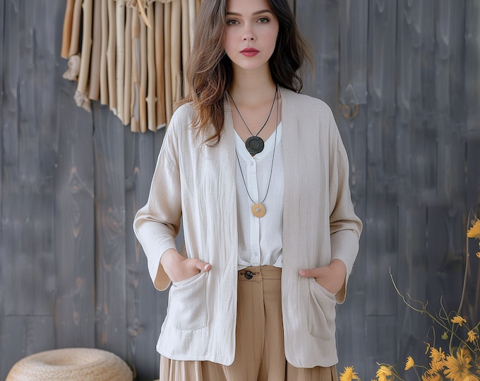 Anysize custom linen cotton cardigan spring summer fall plus size jacket loose casual plus size coat plus size clothing F446E