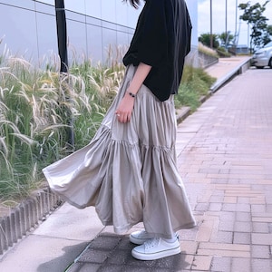Anysize custom pleated 100% linen elastic waist spring summer long skirt with side pockets plus size maxi skirt plus size clothing F467L