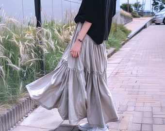 Anysize custom pleated 100% linen elastic waist spring summer long skirt with side pockets plus size maxi skirt plus size clothing F467L