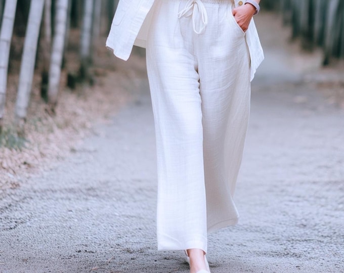 Anysize custom linen cotton plus size pants with side pockets long pants spring fall winter trousers plus size clothing F5PN