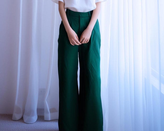 Anysize custom 100% linen bootcut pants with side pockets back elastic waist spring summer plus size pants plus size clothing F75JL