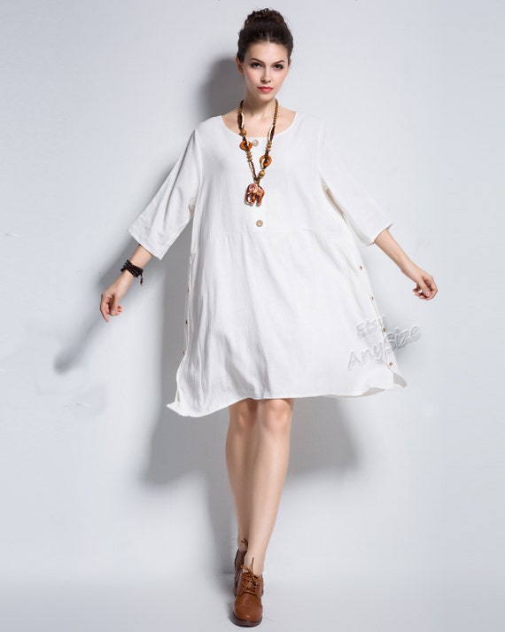 Anysize coconut buttons soft linen & cotton dress plus size | Etsy