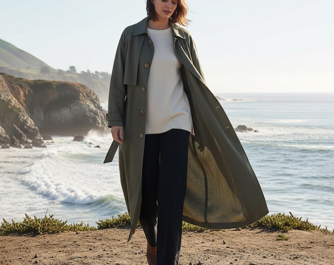 Anysize Custom Long Jacket Linen Cotton Loose Windbreaker With Side Pockets Spring Fall Plus size Coat Plus Size Clothing F75SN