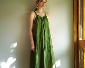 Anysize custom 100% linen slip dress sleeveless loose maxi dress spring summer plus size dress plus size clothing F421L