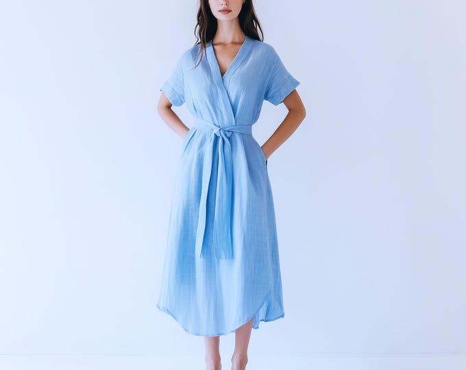 Anysize soft linen cotton short sleeves dress summer belted loose dress with side pockets plus size dresss plus size clothing F96CQ