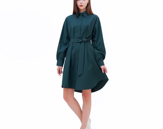 Anysize custom soft linen cotton midi dress long sleeves shirt dress plus size dress with side pockets spring fall plus size clothing F31PE