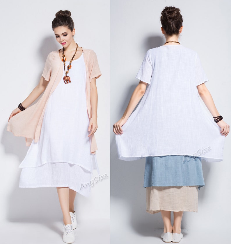 Anysize tri-layered soft linen&cotton Two-piece Dress Spring | Etsy