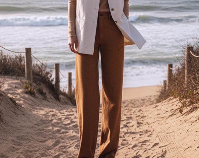 Anysize Custom Linen Cotton Pants With Side Pockets Back Elastic Waist Trousers Plus Size Pants Spring Fall Winter Plus Size Clothing F56TN