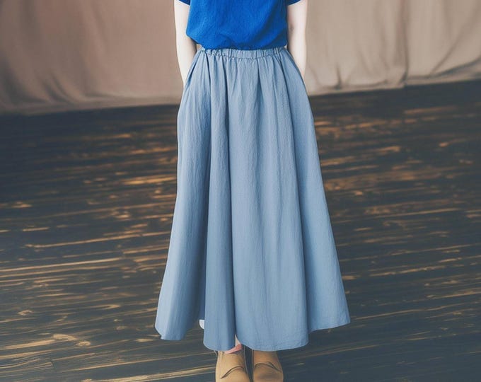 Anysize custom elastic waist maxi skirt with pockets plus size linen cotton skirt spring fall retro plus size clothing F59JN