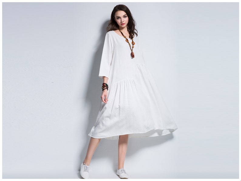Anysize Spring Fall Winter Dress Soft Linen Cotton A-line - Etsy