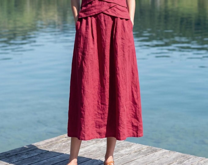 Anysize Custom 100% Linen Skirt for Women Elastic Waist Skirt High Waist A Line Skirt With Pockets Summer Plus Size Skirt Clothing F7WL