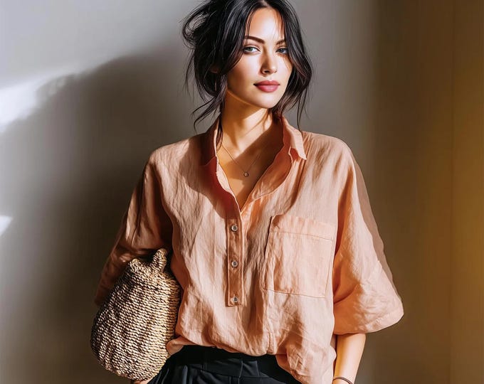 Anysize custom 100% linen shirt half sleeves buttoned loose tops linen t-shirts summer plus size tops plus size clothing F61DL