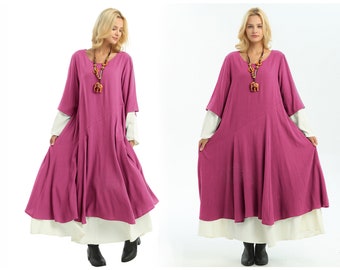 VENTE toutes tailles avec poches 3,5 lb double couche lin coton robe trapèze printemps automne hiver robe grande taille robe grande taille vêtements F5A