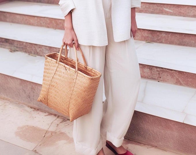 Anysize buttoned back elastic waist linen cotton pants spring fall trousers with pockets plus size pants plus size clothing F9PE