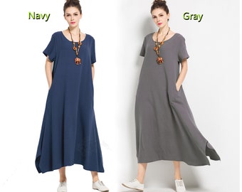 Aysize SALE mit kurzen Ärmeln weicher Leinen Baumwolle lose Kleid mit Seitentaschen Frühling Sommer plus size Kleid plus size Kleidung F126A