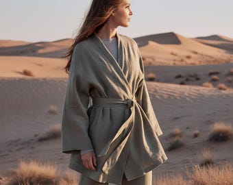 Anysize Custom Linen Cotton Cardigan With Belt Spring Fall Long Sleeves Clothing Plus Size Jacket Plus Size Clothing F84SN