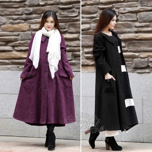 Anysize SALE classic jacquard weave retro collar linen cotton coat spring fall winter coat plus size coat plus size clothing F26A