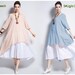 Anysize double color fake two pieces soft linen cotton spring summer dress plus size dress plus size clothing Y111 