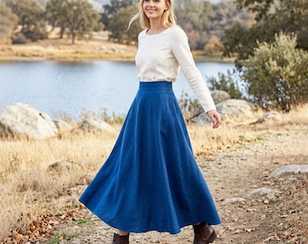 Anysize Custom Linen Cotton Maxi Skirt High Waist Side Zippered A Line Long Skirt With Pockets Plus Size Skirt Plus Size Clothing F5HN