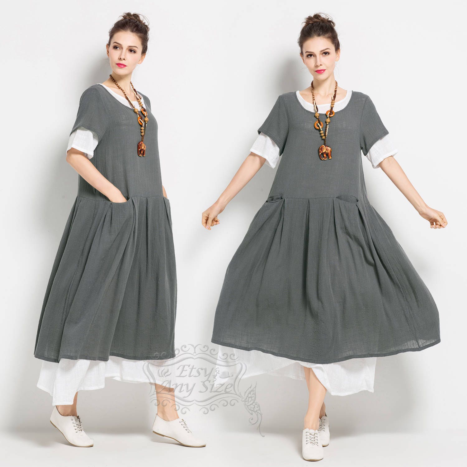 Anysize soft linen&cotton loose dress plus size dress plus Etsy
