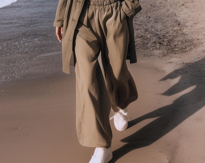 Anysize Custom Pants Linen Cotton With Side Pockets Elastic Waist Plus Size Pants Spring Fall Winter Trousers Plus Size Clothing F44SN
